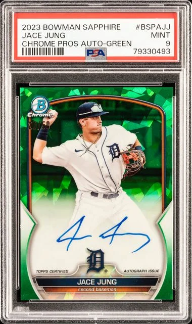 2023 Bowman Jace Jung Sapphire Edition Chrome Prospects Autographs Green #BSPAJJ card image