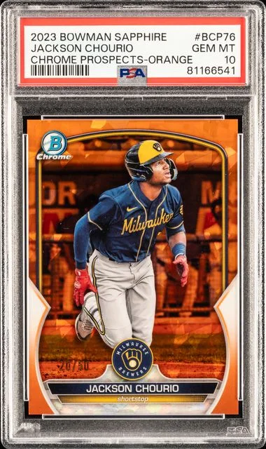 2023 Bowman Jackson Chourio Sapphire Chrome Prospects Aqua #BCP-76 card image