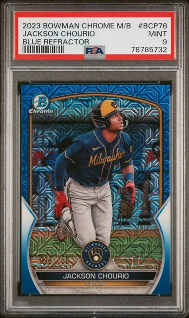 2023 Bowman Jackson Chourio Mega Box Chrome Blue Refractor #BCP76 card image