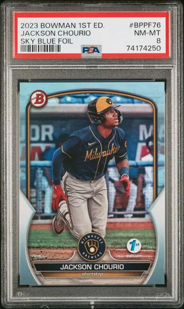 2023 Bowman Jackson Chourio 1st Edition Sky Blue Foil #BPPF-76 card image
