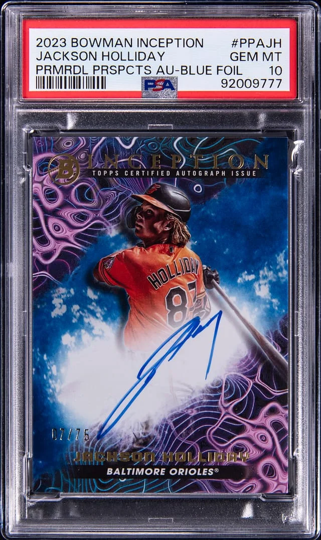 2023 Bowman Jackson Holliday Inception Primordial Prospect Autograph Blue Foil #PPA-JH card image