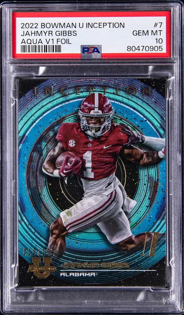 2023 Bowman Jahmyr Gibbs Inception Aqua V1 Foil #7 card image