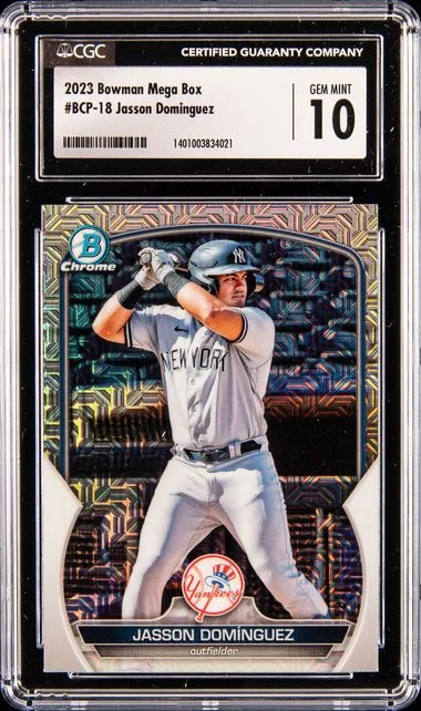 2023 Bowman Jasson Dominguez Sapphire Edition Chrome Prospects Purple Refractor #BCP-18 card image