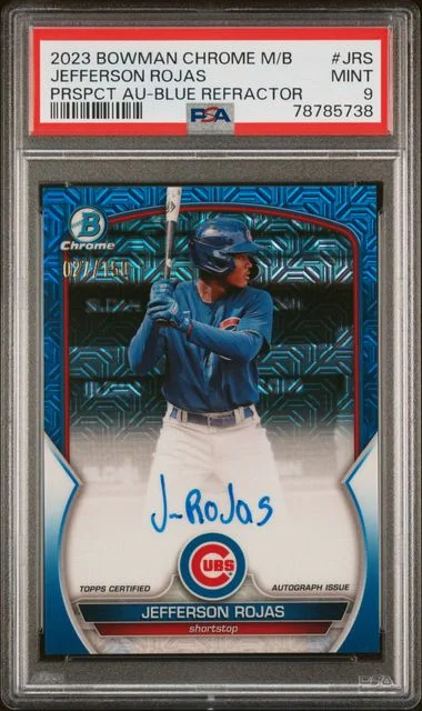 2023 Bowman Jefferson Rojas Mega Box Chrome Prospect Autographs Blue Refractor #JRS card image