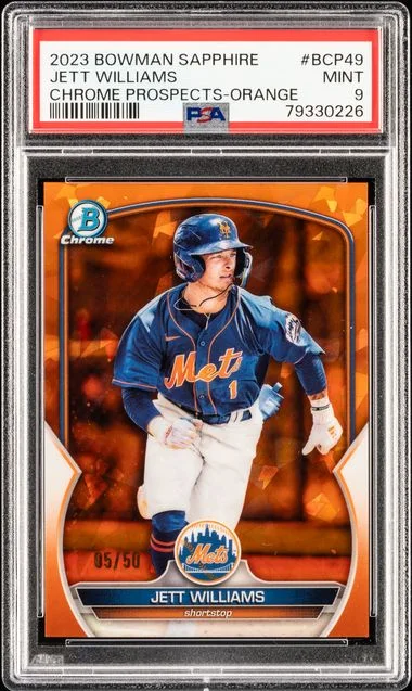 2023 Bowman Jett Williams Sapphire Edition Chrome Prospects Orange Refractor #BCP-49 card image