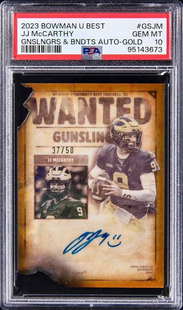 2023 Bowman JJ McCarthy U Best Gunslingers and Bandits Autograph Gold #GS-JM card image
