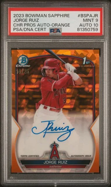 2023 Bowman Jorge Ruiz Sapphire Edition Chrome Prospects Autographs Orange #BSPA-JR card image