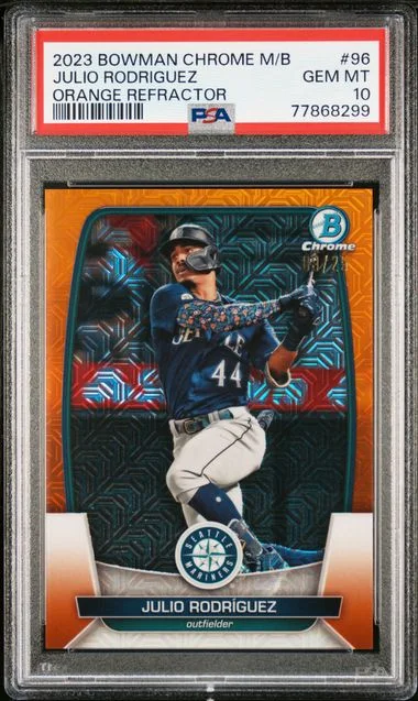 2023 Bowman Julio Rodriguez Mega Box Chrome Orange Refractor #96 card image