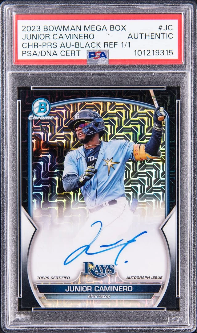 2023 Bowman Junior Caminero Mega Box Chrome Prospect Autographs Black Refractor #BMA-JC card image