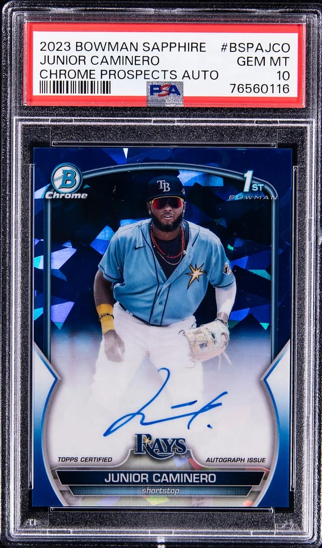2023 Bowman Junior Caminero Sapphire Chrome Prospect Autograph #BSPA-JCO card image