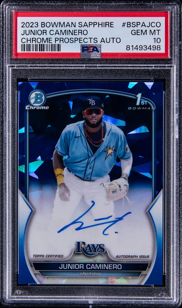 2023 Bowman Junior Caminero Sapphire Edition Chrome Prospects Autograph #BSPAJCO card image