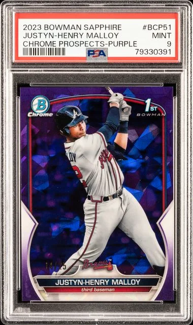 2023 Bowman Justyn-Henry Malloy Sapphire Edition Chrome Prospects Purple Refractor #BCP-51 card image