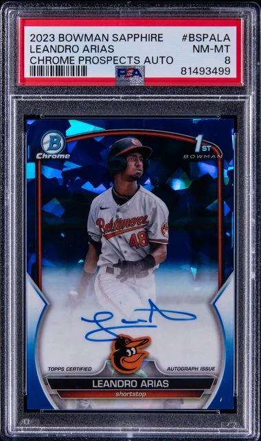 2023 Bowman Leandro Arias Sapphire Edition Chrome Prospects Autographs #BSPA-LA card image