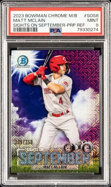 2023 Bowman Matt McLain Mega Box Chrome Sights On September Purple Refractor #SOS-8 card image