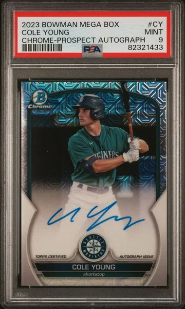 2023 Bowman Mega Box Chrome Prospect Autographs Cy Cole Young #no-number card image