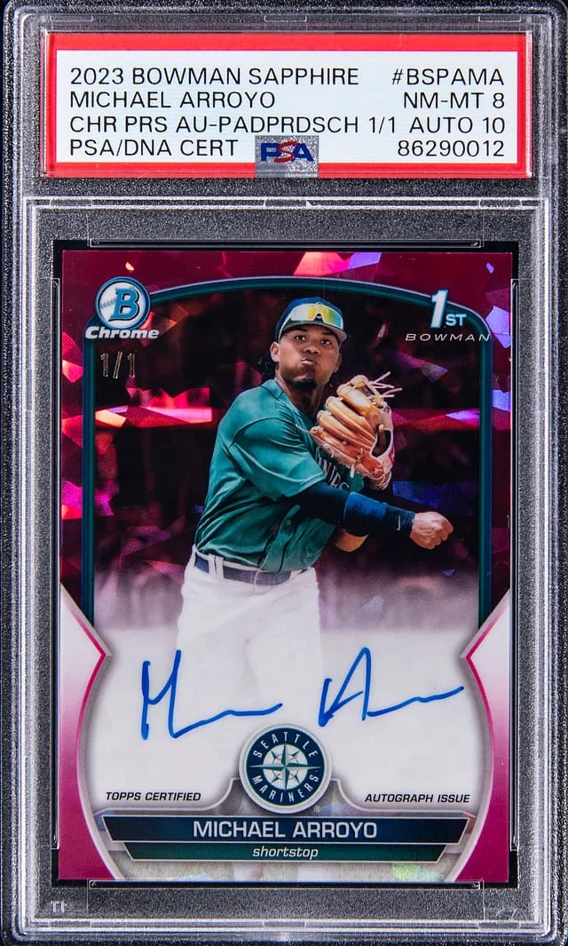 2023 Bowman Michael Arroyo Sapphire Edition Chrome Prospect Autographs Padparadscha #BSPA-MA card image