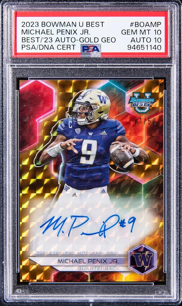 2023 Bowman Michael Penix Jr. U Best of 2023 Autograph Gold Geometric #BOA-MP card image
