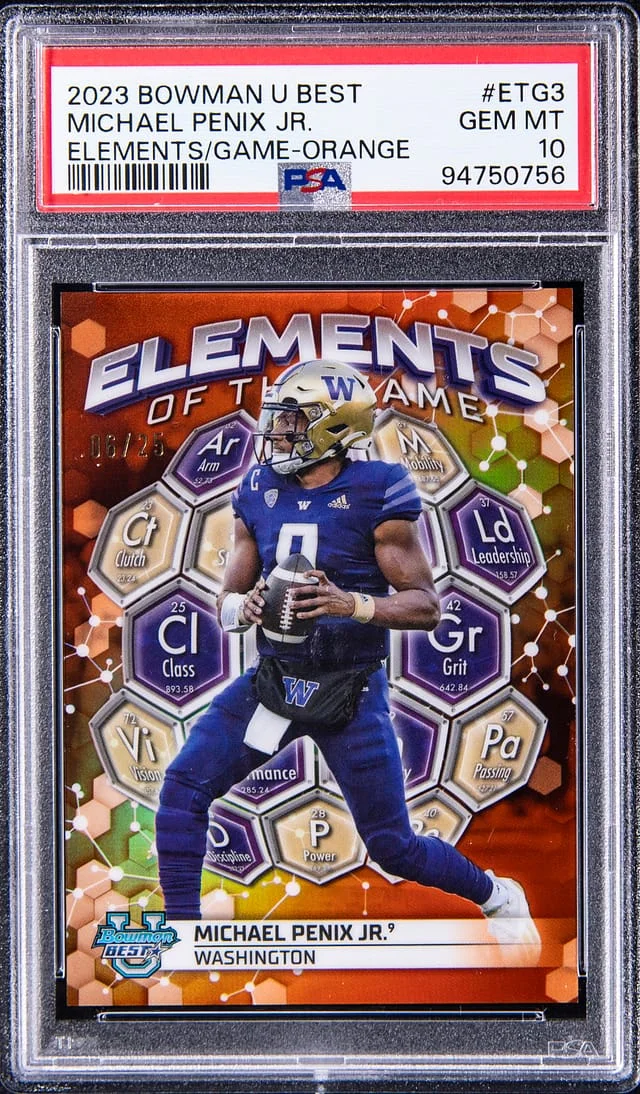 2023 Bowman Michael Penix Jr. U Best Elements of the Game Orange #ETG-3 card image