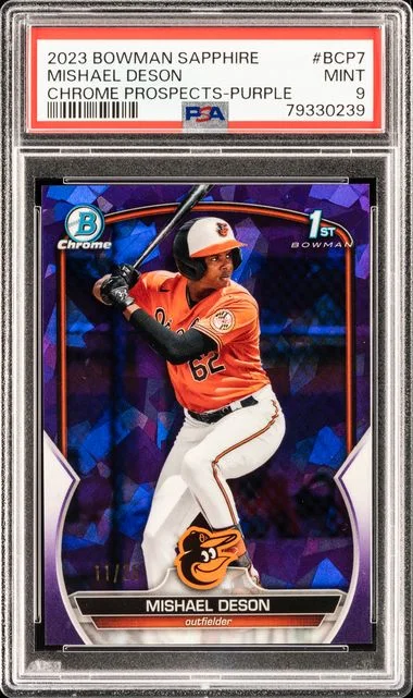 2023 Bowman Mishael Deson Sapphire Edition Chrome Prospects Purple #BCP-7 card image