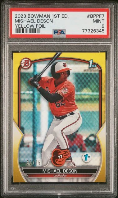 2023 Bowman Mishael Deson 1st Edition Yellow Foil #Bppf7 card image