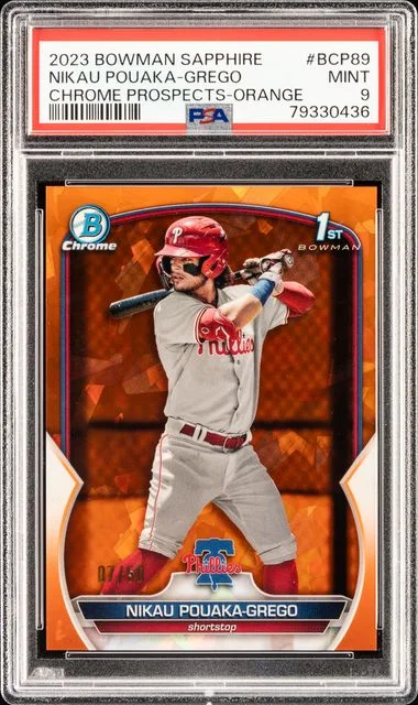 2023 Bowman Nikau Pouaka-Grego Sapphire Edition Chrome Prospects Orange Refractor #BCP-89 card image
