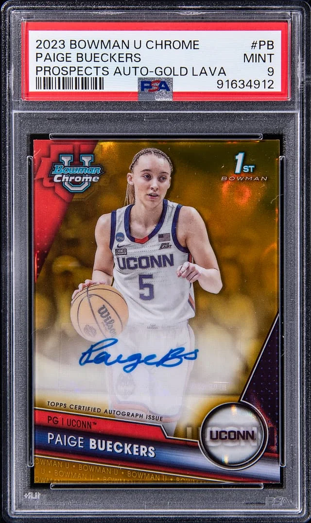 2023 Bowman Paige Bueckers U Chrome Prospects Autograph Gold Lava #BCPA-PB card image