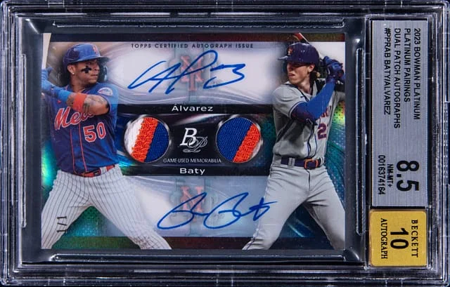 2023 Bowman Platinum Brett Baty/Francisco Alvarez Pairing Dual Patch Autographs #PPRAB card image