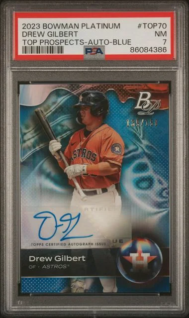 2023 Bowman Platinum Drew Gilbert Top Prospects Autograph-Blue #TOP70 card image