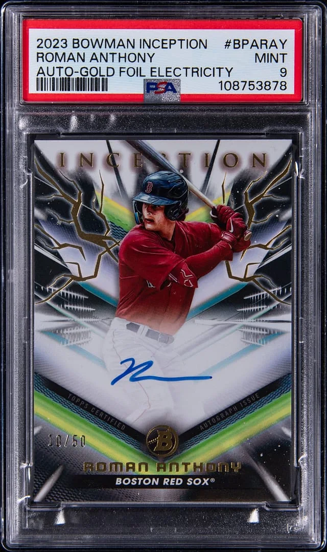 2023 Bowman Roman Anthony Inception Autograph Gold Foil Electricity #BPA-RAY card image