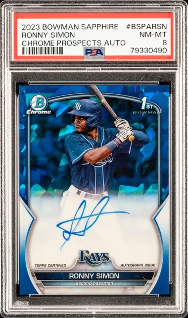 2023 Bowman Ronny Simon Sapphire Edition Chrome Prospects Autographs #BSPA-RSN card image