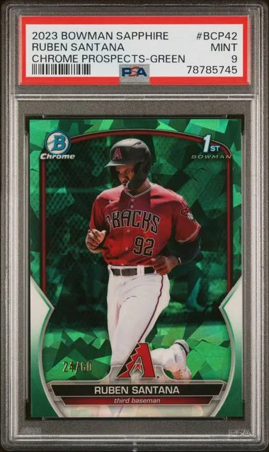 2023 Bowman Ruben Santana Sapphire Edition Chrome Prospects Green #BCP42 card image