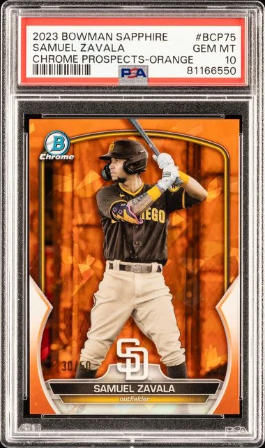 2023 Bowman Samuel Zavala Sapphire Edition Chrome Prospects Orange Refractor #BCP-75 card image