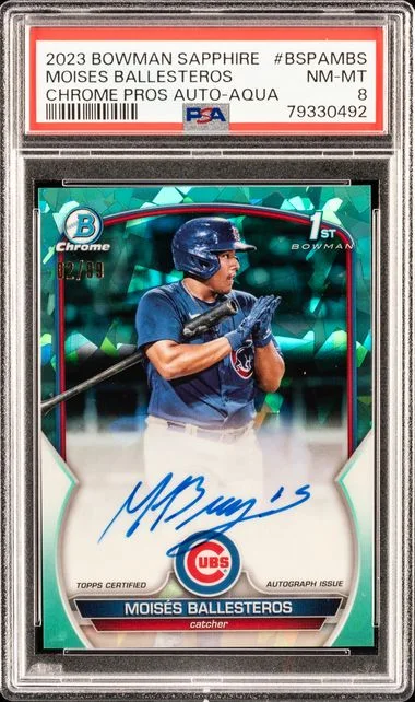 2023 Bowman Sapphire Edition Chrome Prospects Autographs Aqua Bspambs Moises Ballesteros #no-number card image