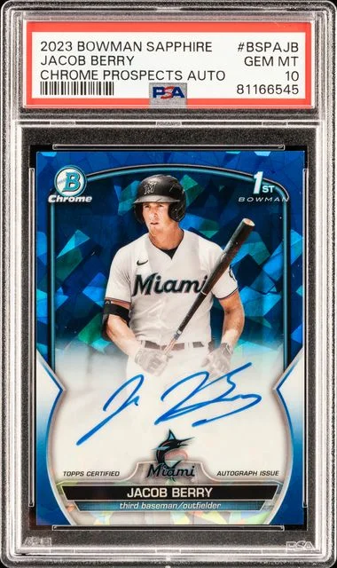 2023 Bowman Sapphire Edition Chrome Prospects Autographs Bspajb Jacob Berry #no-number card image