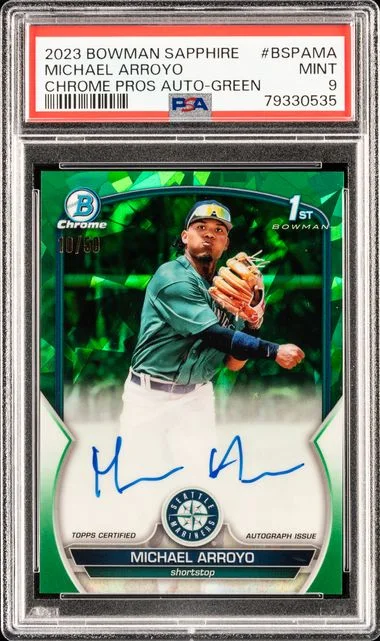 2023 Bowman Sapphire Edition Chrome Prospects Autographs Green Bspama Michael Arroyo #no-number card image