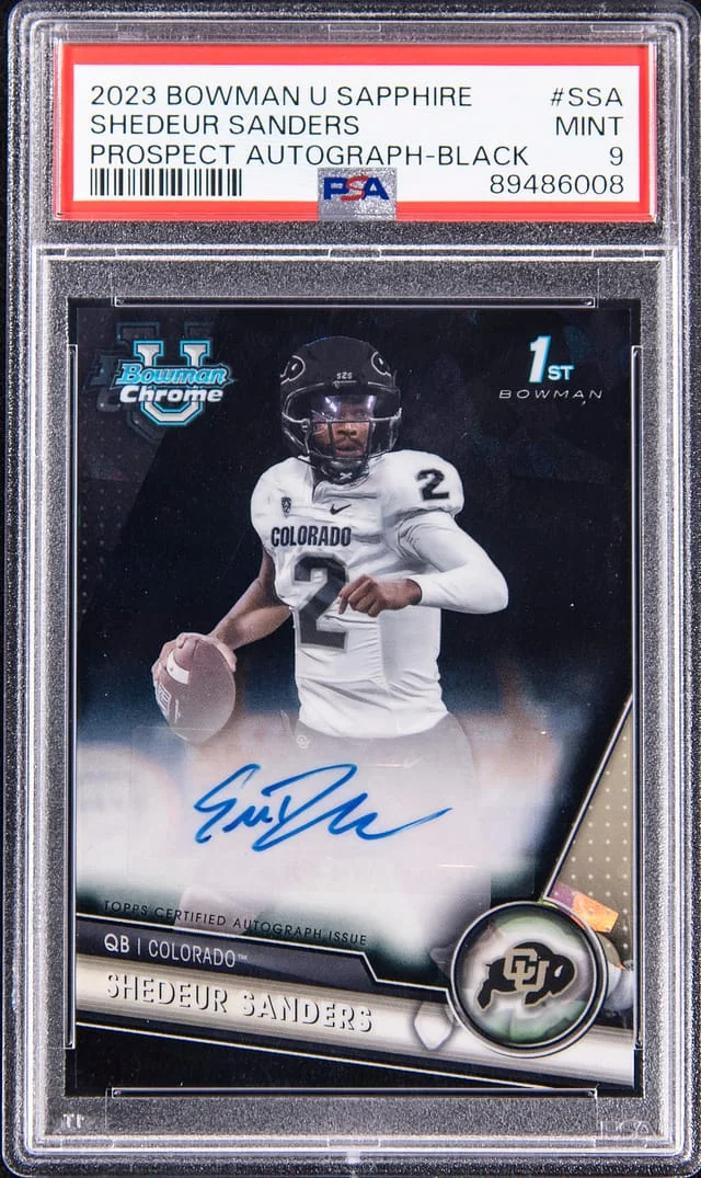2023 Bowman Shedeur Sanders U Sapphire Prospect Autograph Black #PA-SSA card image