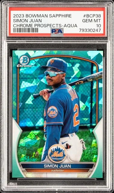 2023 Bowman Simon Juan Sapphire Edition Chrome Prospects Aqua Refractor #BCP-38 card image