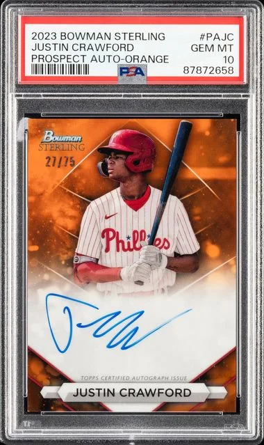 2023 Bowman Sterling Justin Crawford Prospect Autographs Orange #PA-JC card image