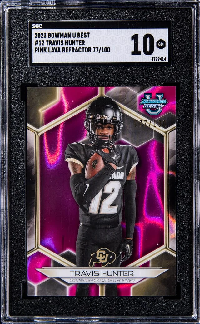 2023 Bowman Travis Hunter U Best Pink Lava Refractor #112 card image