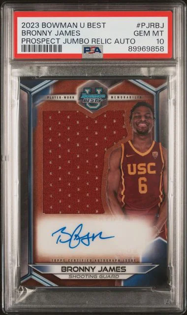 2023 Bowman University Best Bronny James Prospect Jumbo Relic Autographs #PJRBJ card image