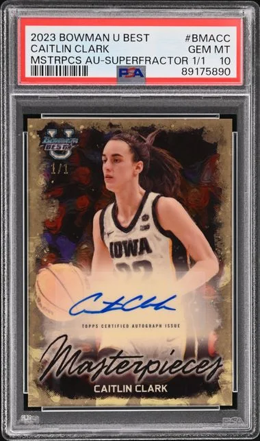 2023 Bowman University Best Caitlin Clark Bowman Masterpieces Autographs Superfractor 1/1 #BMACC card image