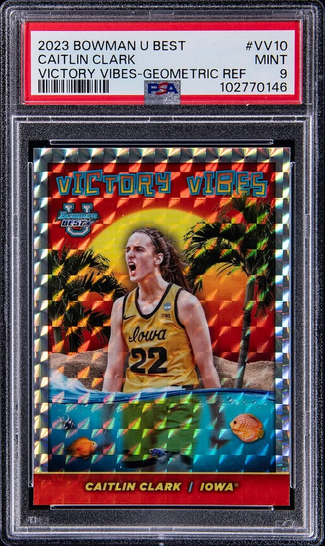 2023 Bowman University Best Caitlin Clark Victory Vibes Geometric Refractor #VV-10 card image