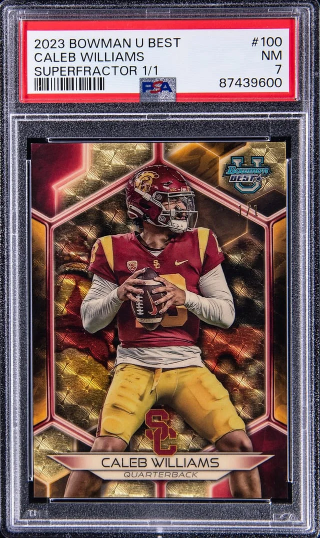 2023 Bowman University Best Caleb Williams Superfractor #100 card image
