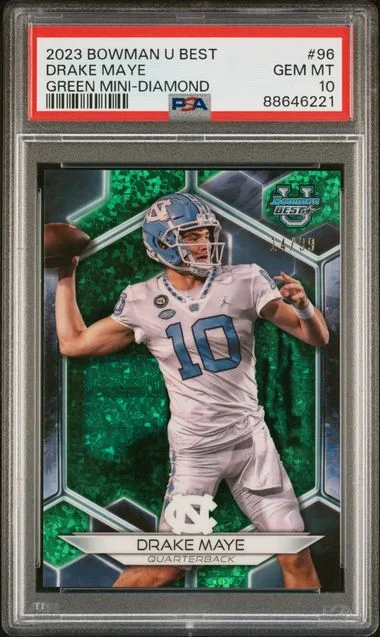 2023 Bowman University Best Drake Maye Green Mini-Diamond #96 card image