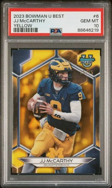 2023 Bowman University Best JJ McCarthy Yellow #6 card image