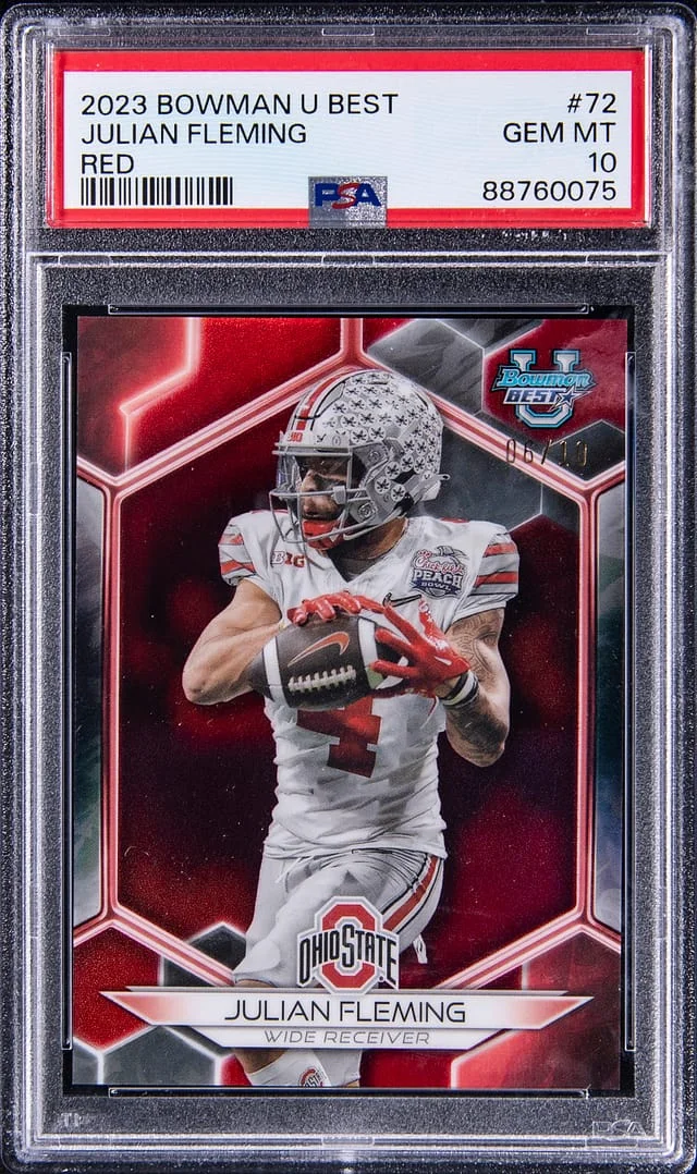 2023 Bowman University Best Julian Fleming Red #72 card image