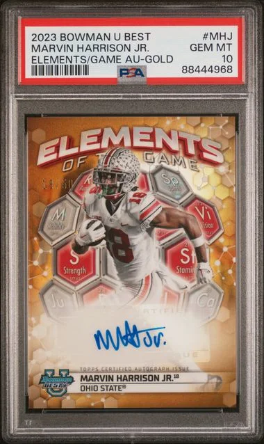 2023 Bowman University Best Marvin Harrison Jr. Elements Of The Game Autographs Gold #MHJ card image