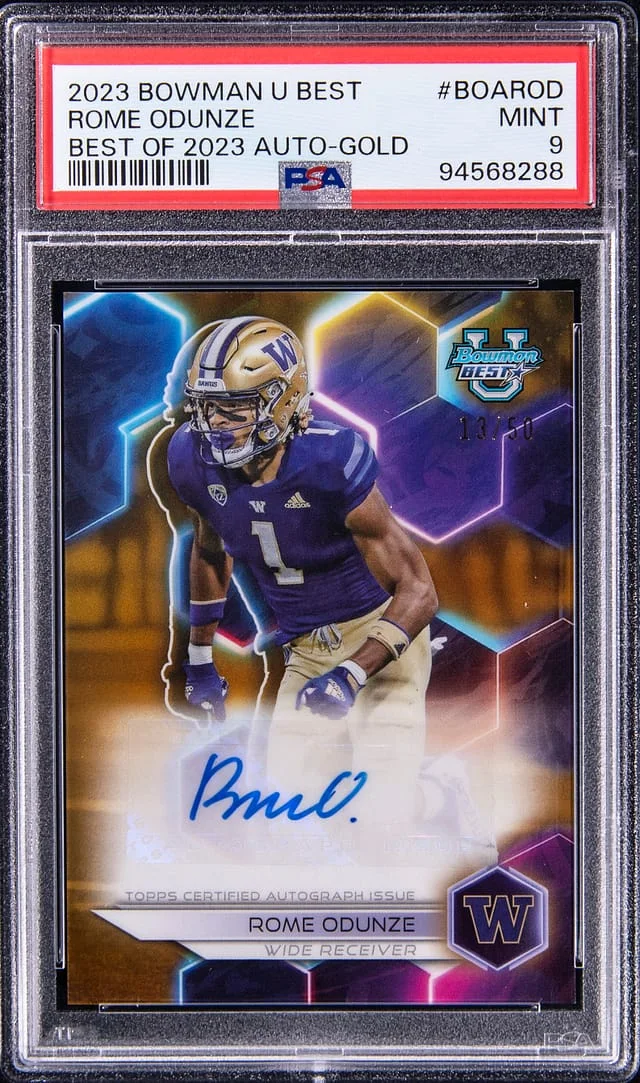 2023 Bowman University Best Rome Odunze of '23 Autograph Gold #BOAROD card image