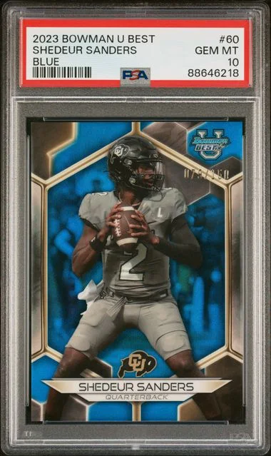 2023 Bowman University Best Shedeur Sanders Blue #60 card image