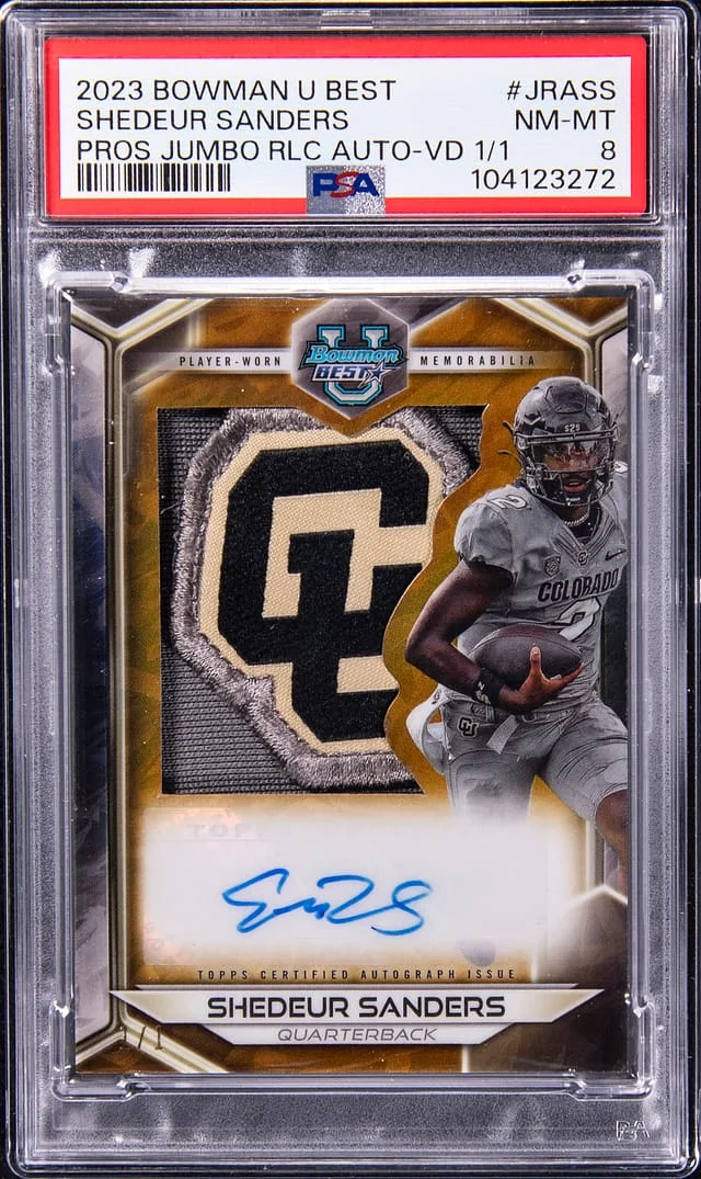 2023 Bowman University Best Shedeur Sanders Prospect Jumbo Relic Autographs Valedictorian #JRA-SS card image